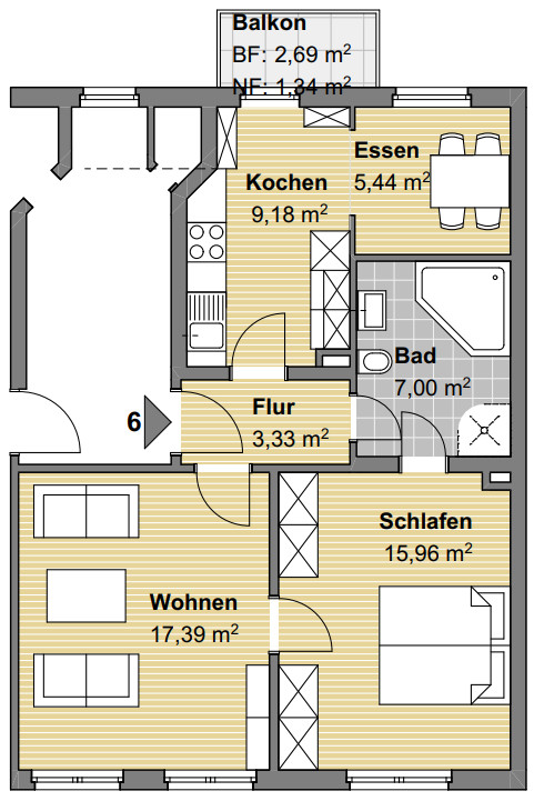 Grundriss Etagenwohnung Karlsruhe / Beiertheim-Bulach