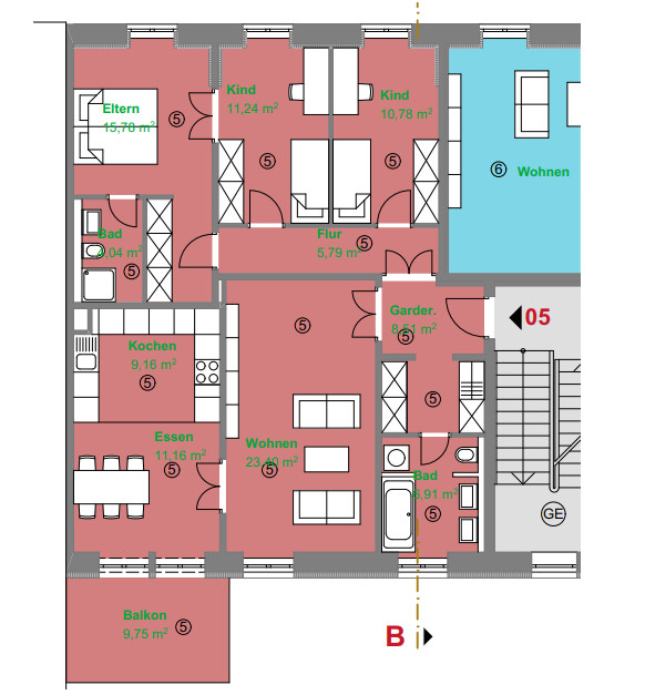 Grundriss W5 Etagenwohnung Rastatt