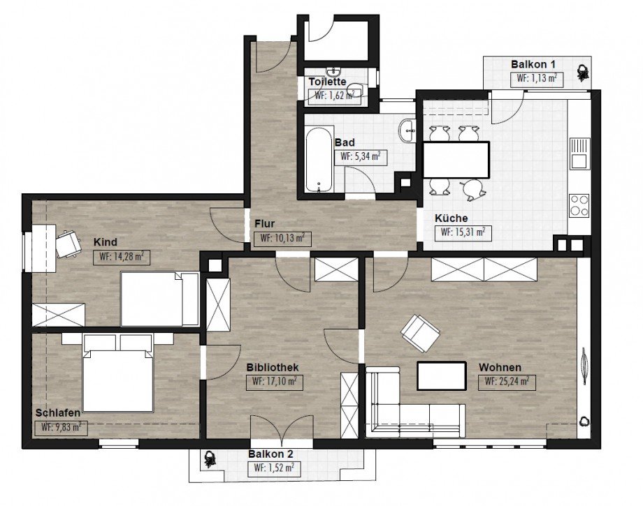 Grundriss Dachgeschosswohnung Karlsruhe