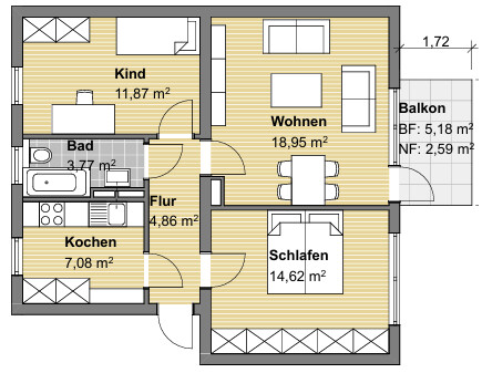 Grundriss WE Etagenwohnung Karlsruhe