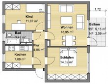 Grundriss WE Bezugsfrei: Helle 3-Zimmer-Wohnung mit Balkon in Karlsruhe Durlach