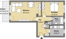 Grundriss Wohnung 39 Bezugsfrei: Helle 2-Zimmer-Wohnung in Karlsruhe-Daxlanden mit Loggia und Stellplatz