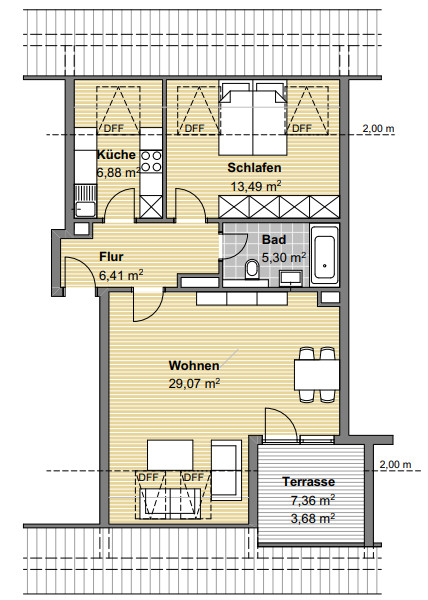 Grundriss Dachgeschosswohnung Karlsruhe / Neureut
