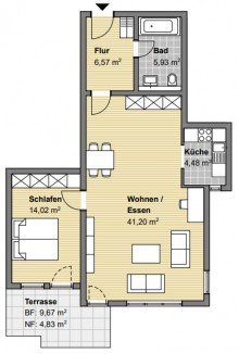 Grundriss Direkt beziehbar: Gro�z�gige 2-Zimmer-Wohnung mit Terrasse und Stellplatz
