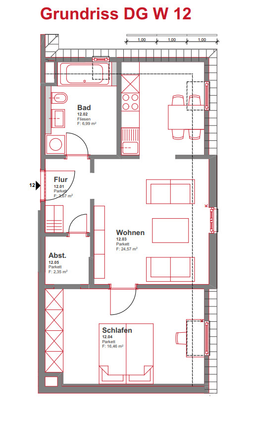 Grundriss Dachgeschosswohnung Rastatt