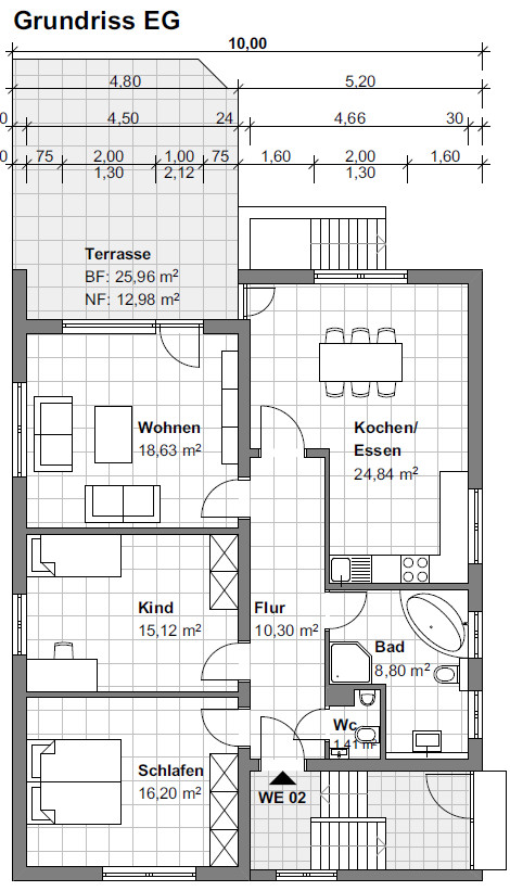 Grundriss Wohnung 2 Erdgeschosswohnung Muggensturm