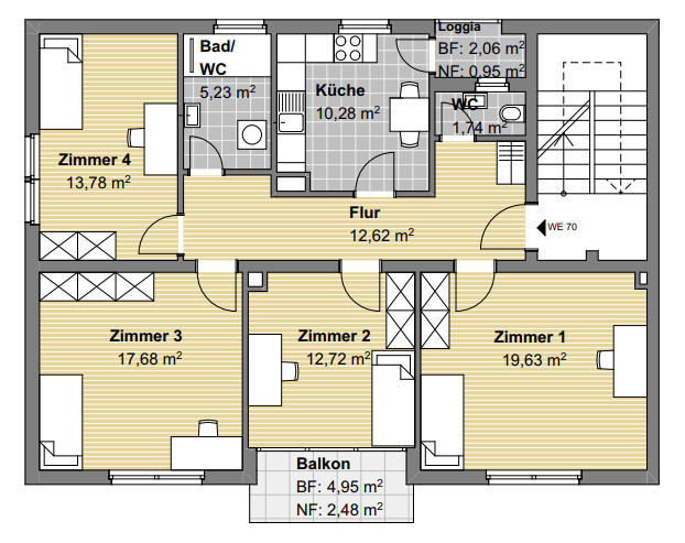 Grundriss Umbau Studenten-WG Etagenwohnung Karlsruhe