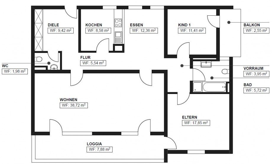 Grundriss Etagenwohnung Karlsruhe / S�dweststadt