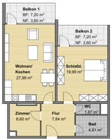  Gro�z�gige 2-Zimmer-Wohnung mit zwei Balkons und Tiefgaragenstellplatz