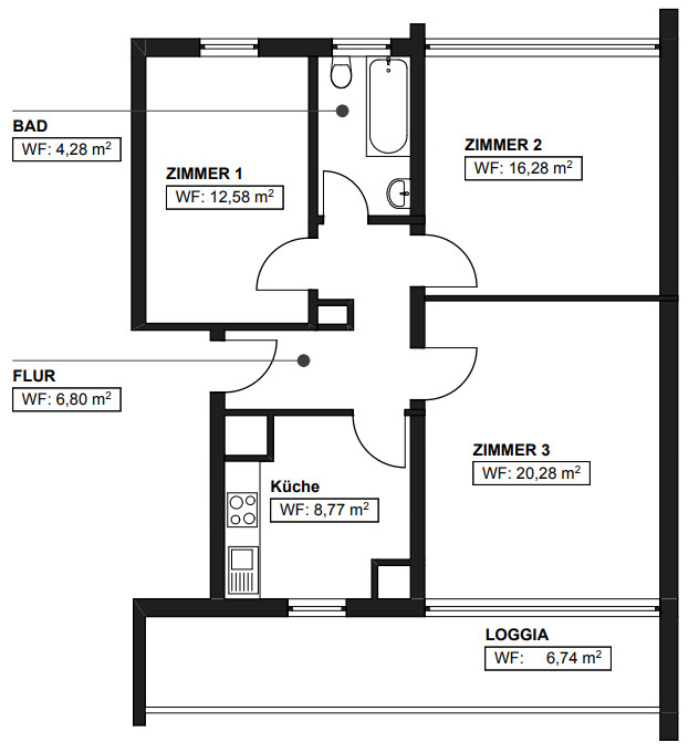 Grundriss Etagenwohnung Karlsruhe / Waldstadt