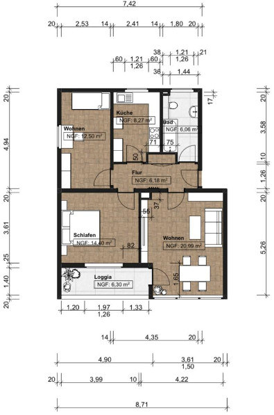 Grundriss bema�t Etagenwohnung Karlsruhe / Waldstadt