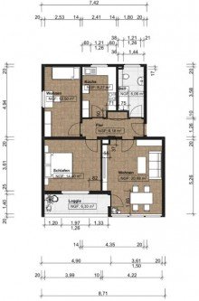 Grundriss bema�t Sofort beziehbar: Sch�ne 3-Zimmer-Wohnung in KA-Waldstadt