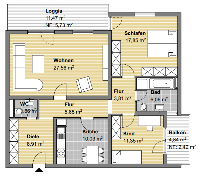 Grundriss Etagenwohnung Karlsruhe / S�dweststadt