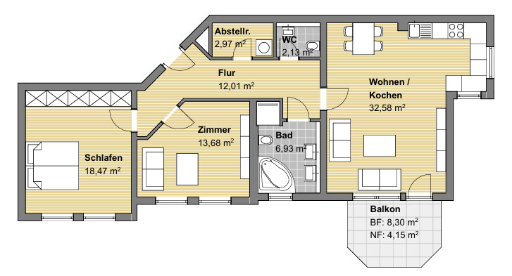 Grundriss Wohnung 3-05 Etagenwohnung Ettlingen