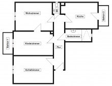 Grundriss 1.OG rechts 3-Zimmer-Altbauwohnung in der Karlsruher S�dweststadt