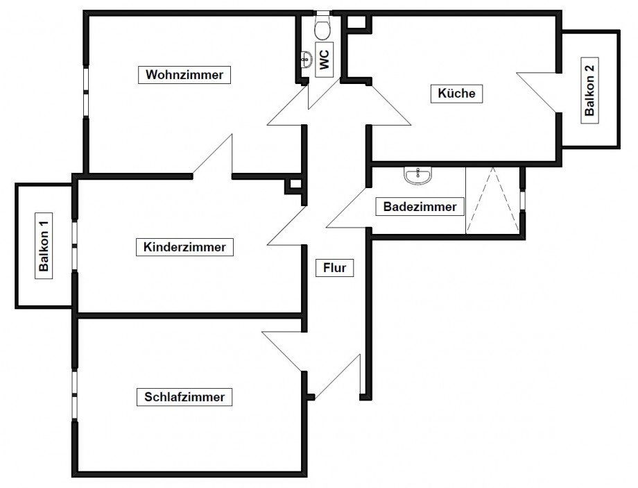 Grundriss 1.OG rechts Etagenwohnung Karlsruhe