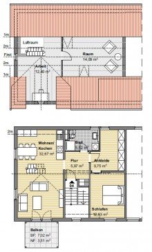 Grundriss Maisontte-Wohnung Erstbezug nach Kernsanierung: Sch�ne Maisonette-Wohnung mit gro�em Balkon