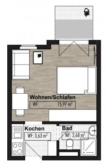 Grundriss Frei werdende 1-Zimmer-Wohnung in der N�he des Rastatter Benz-Werks